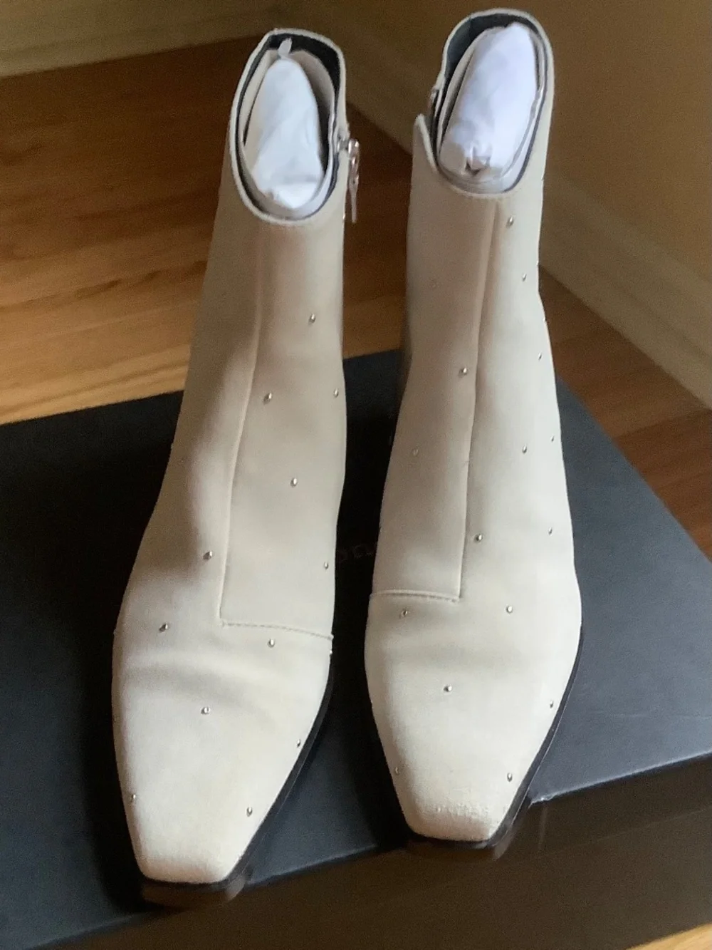 Rag & Bone Joni Studded Zip Block Heel Ankle Boots Light Sand Suede SZ EU 39.5